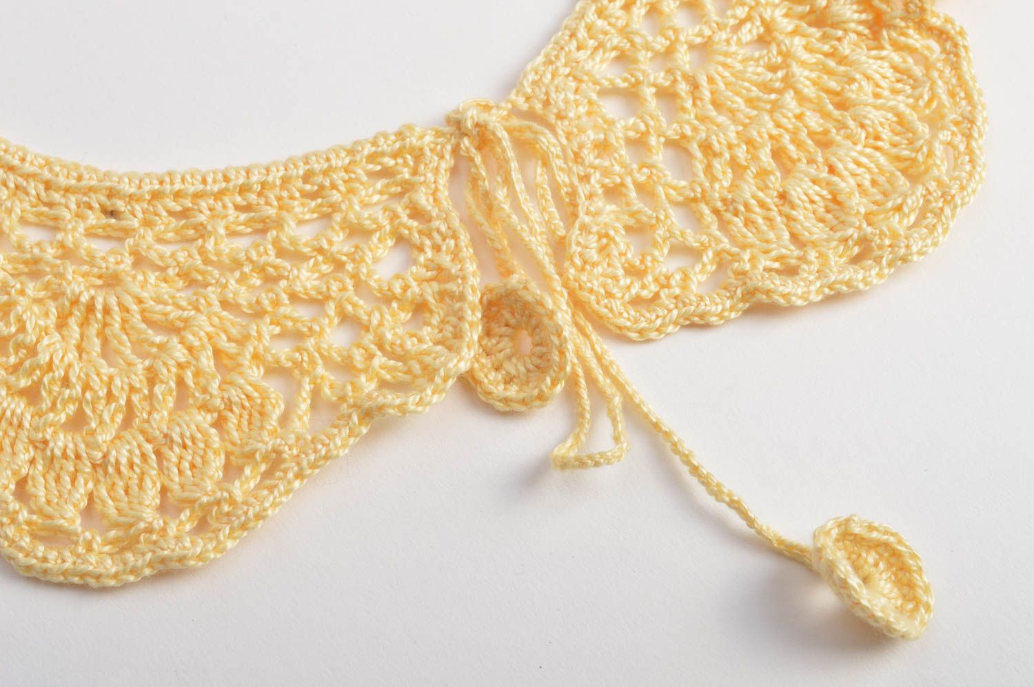 Col détachable tricoté en fils de coton accessoire fait main jaune claire photo 5