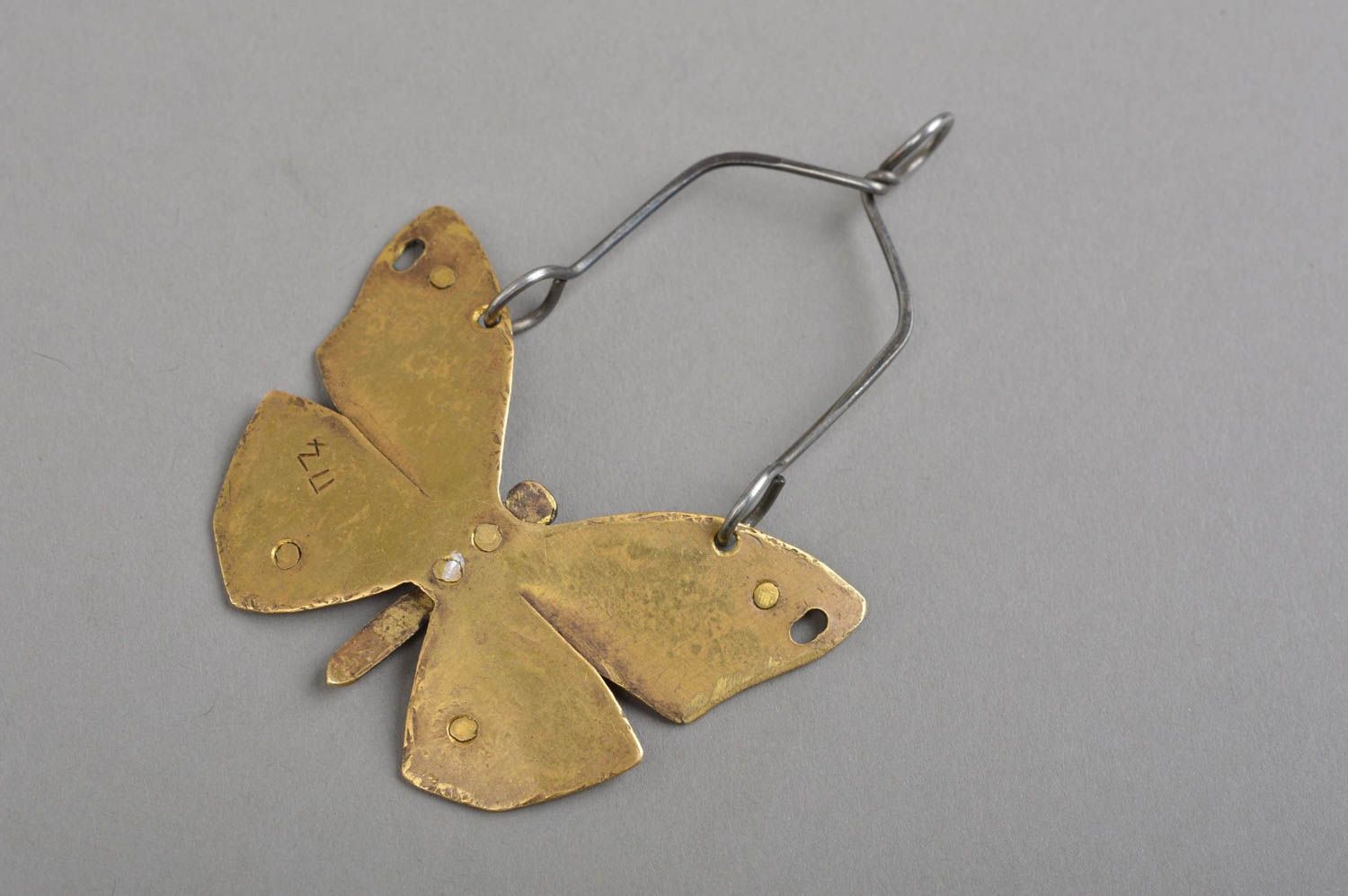 Designer handmade forged pendant made of brass and stainless steel butterfly photo 4