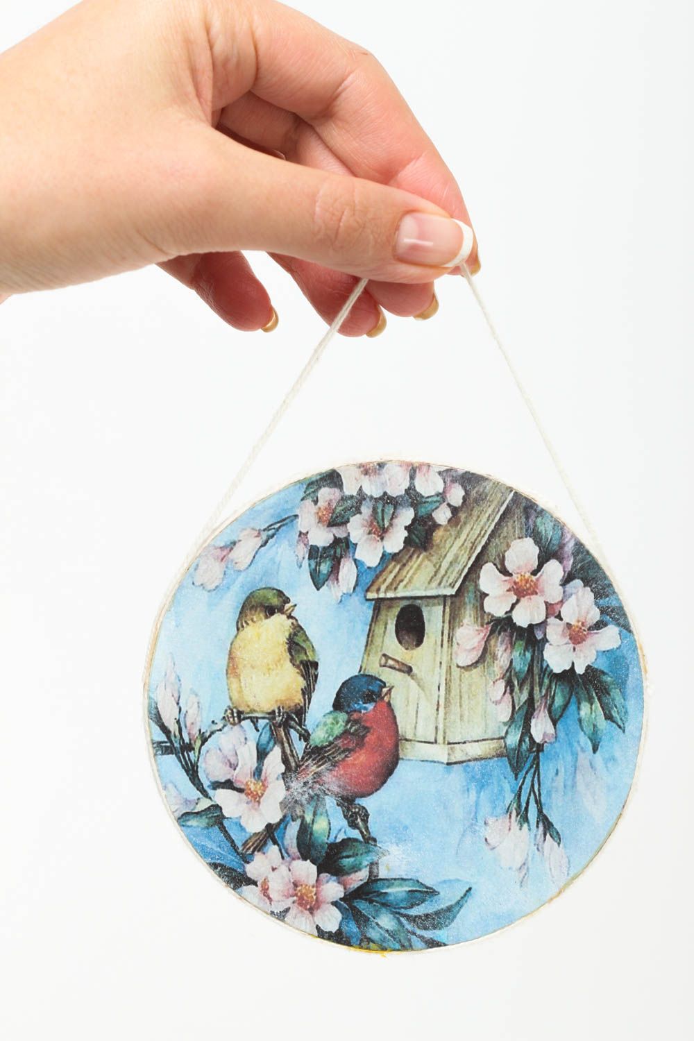 Handmade Wandbild Holz Wand Poster Wohn Accessoire süße Vögel im Frühling foto 5
