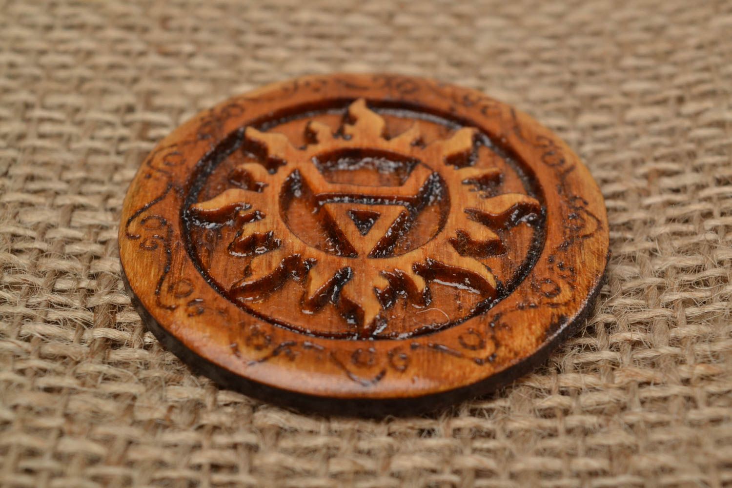 Wooden beautiful carved handmade lacquered amulet for home Veles photo 2