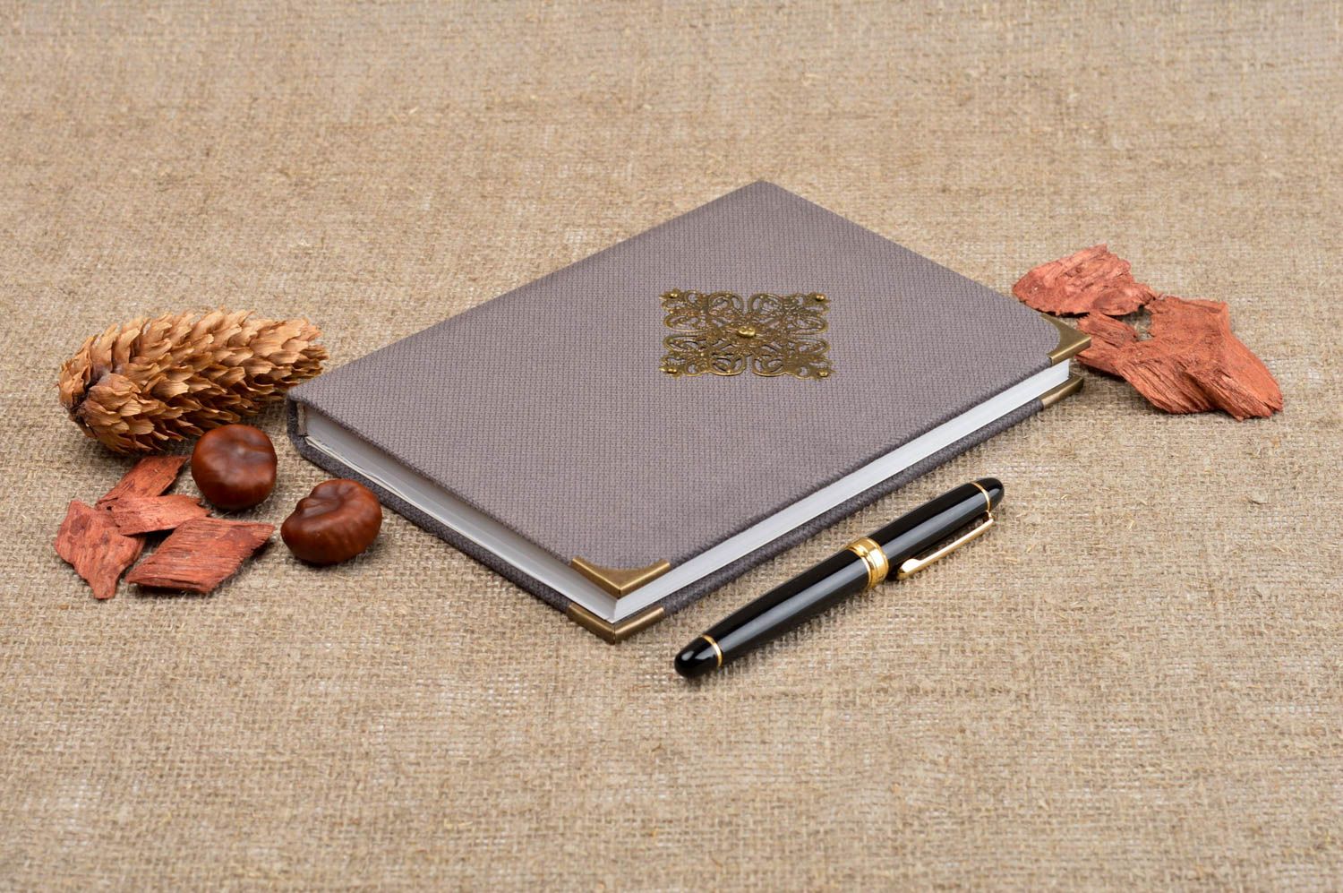 Handmade designer notebook elegant present stylish notebook with textile cover photo 1