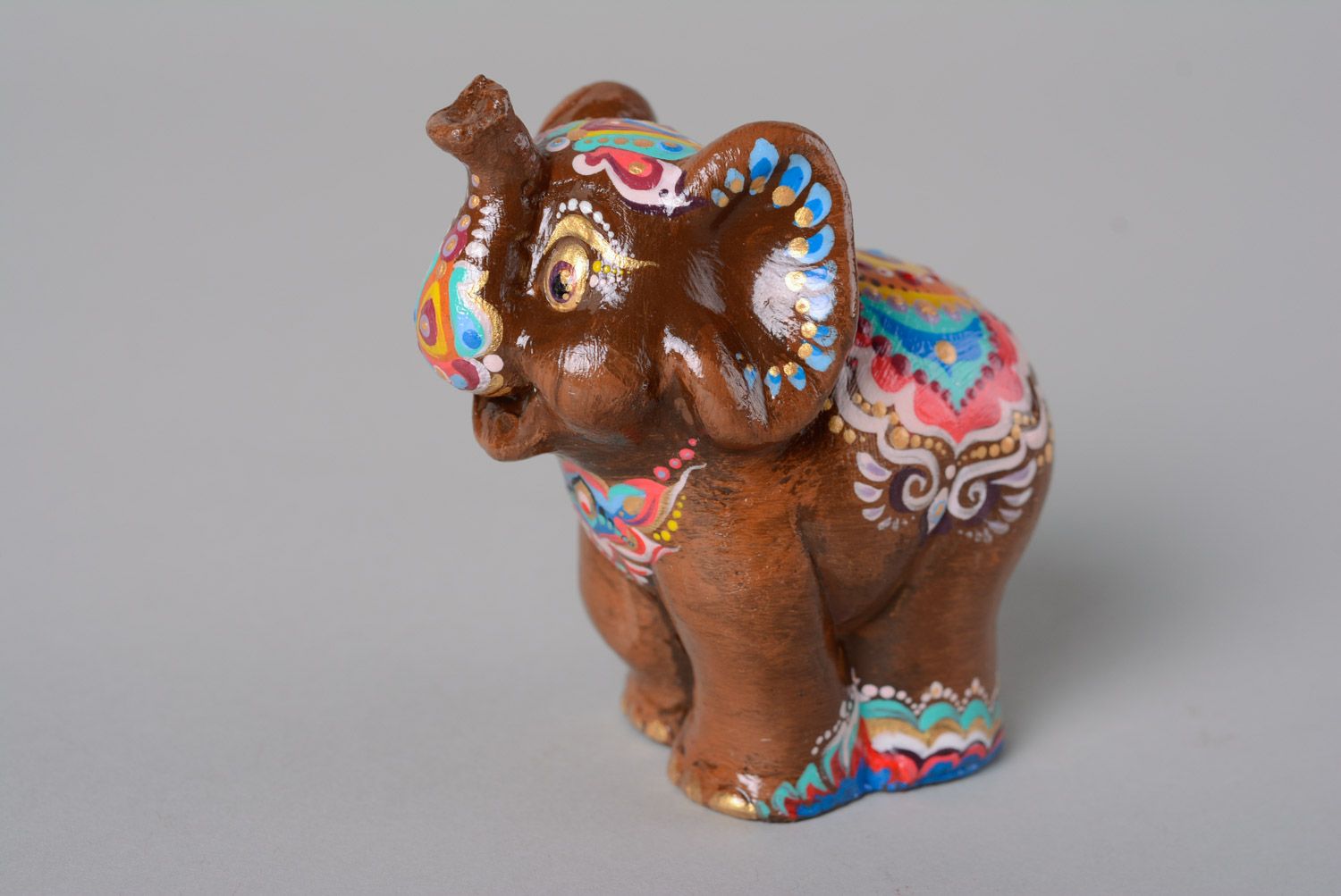 Stylish handmade plaster statuette of elephant painted with acrylics in Indian style photo 3