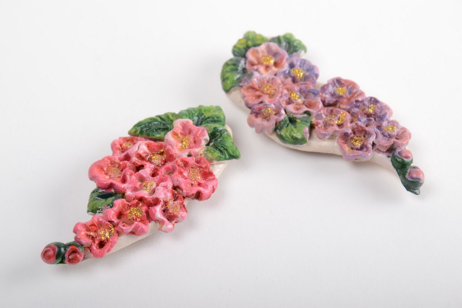 Set aimants frigo céramiques Fleurs faits main 2 pièces décoration cadeau photo 5