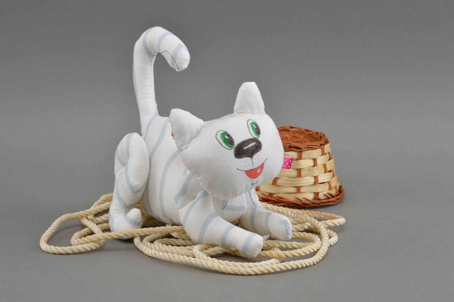 Авторская мягкая игрушка котик из ситца для ребенка ручной работы серый фото 1