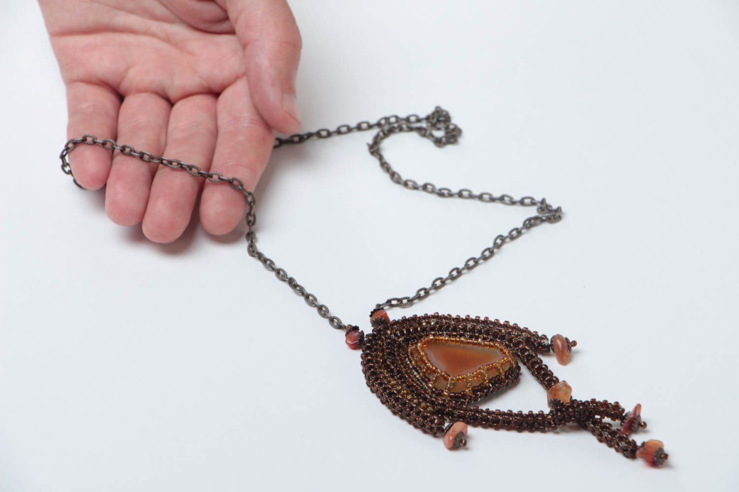 Collier en perles de rocaille Bijou fait main avec agate naturelle Cadeau femme photo 5