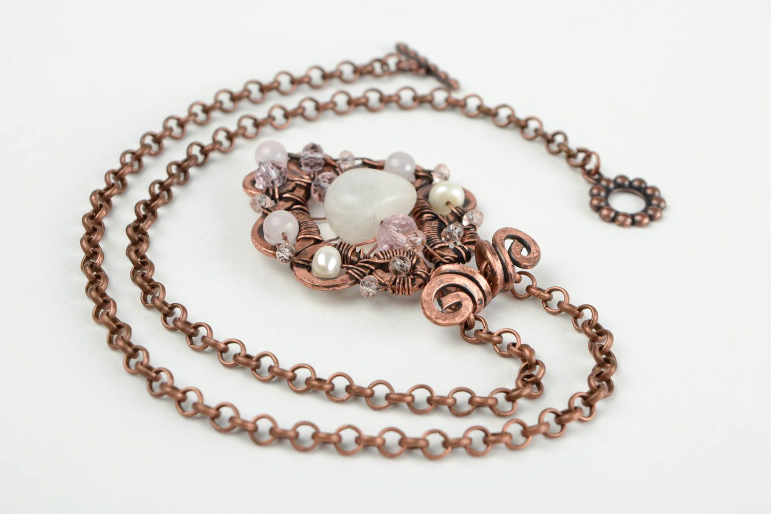 Unusual handmade metal pendant wire wrap copper pendant beaded pendant design photo 4