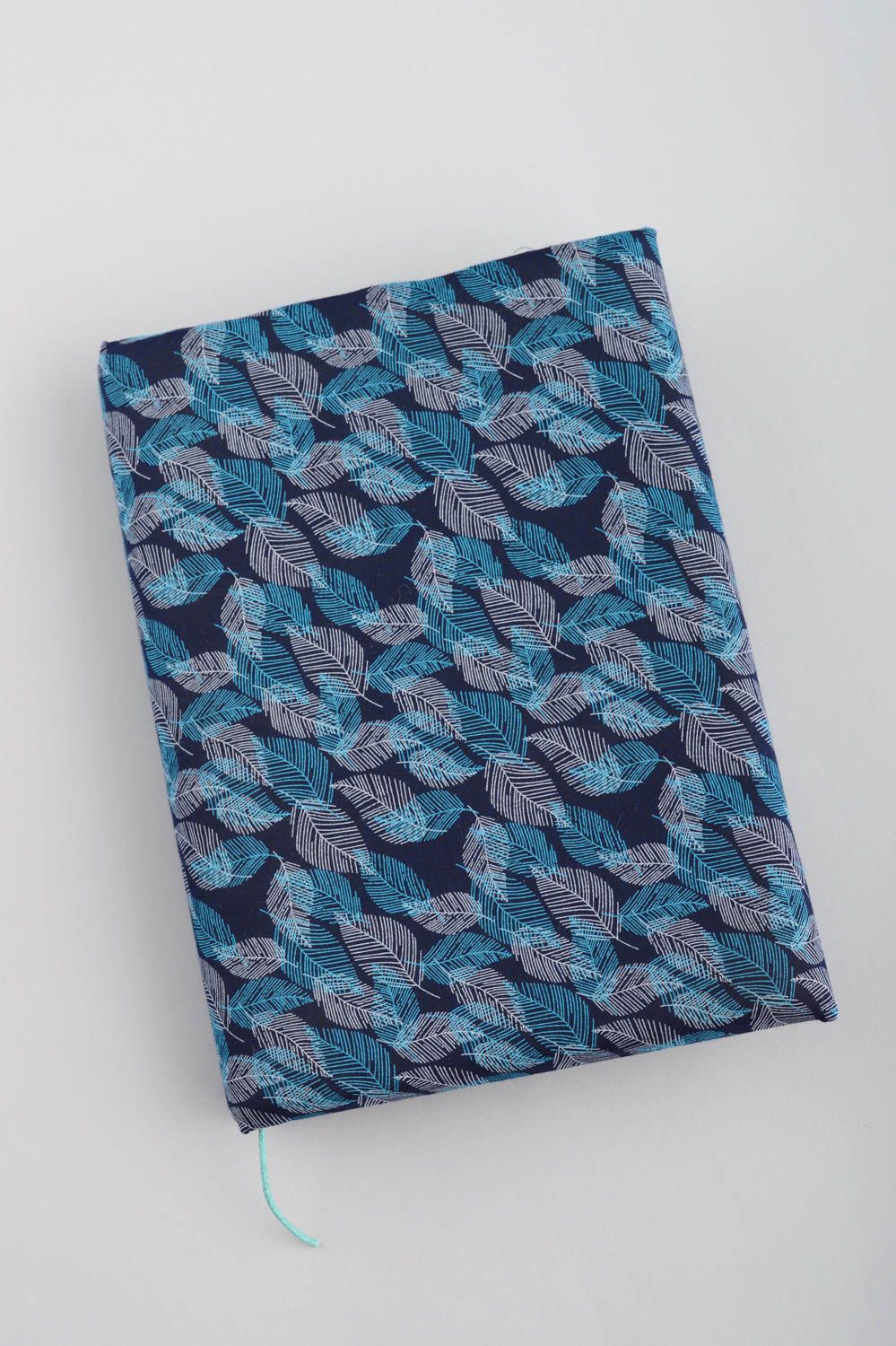 Handmade designer notebook with soft fabric cover with blue floral pattern photo 2