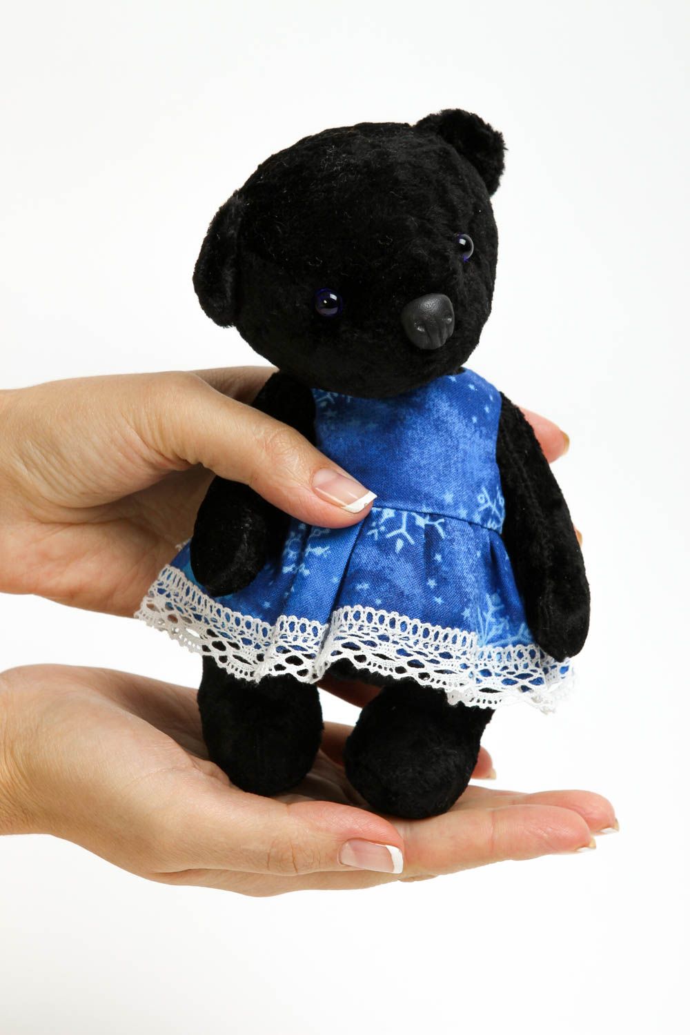 Handmade Plüsch Bär im blauen Kleid Stoff Spielzeug Geschenk für Kinder foto 5