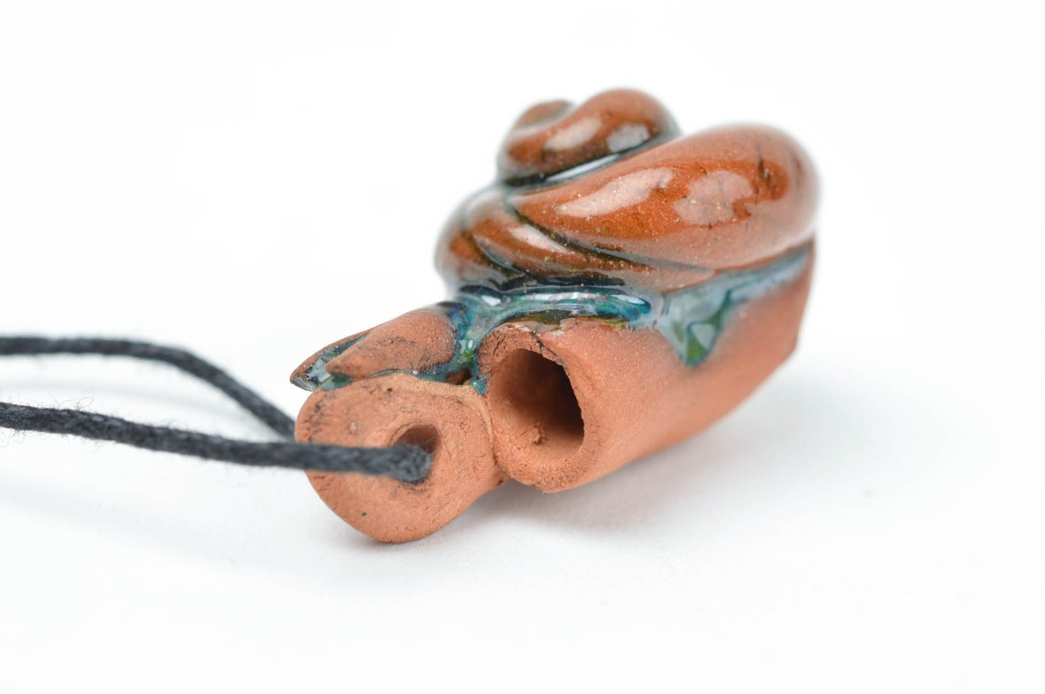 Handmade pendant in shape of mussel stylish ceramic accessory unusual jewelry photo 3