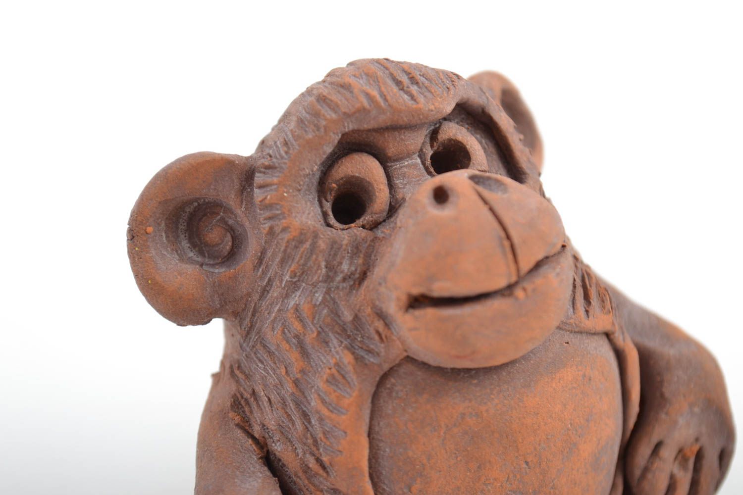 Handmade designer collectible brown ceramic souvenir figurine of fat monkey photo 4