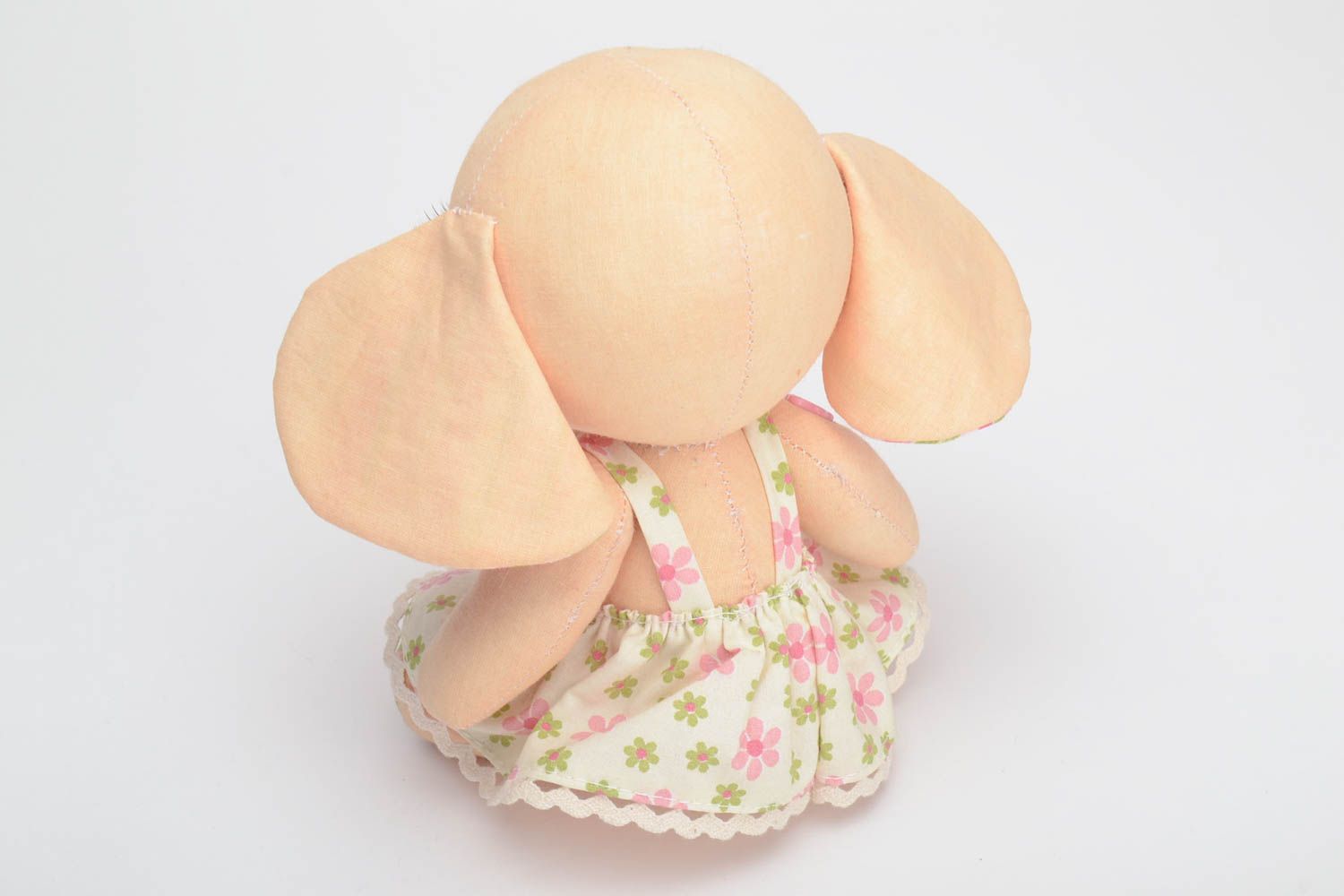 Handmade cotton fabric soft toy elephant with big painted eyes in floral dress photo 3
