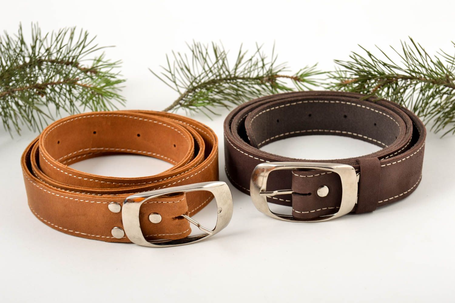 Handmade leather belts 2 designer belts for men leather goods gift for boyfriend photo 1