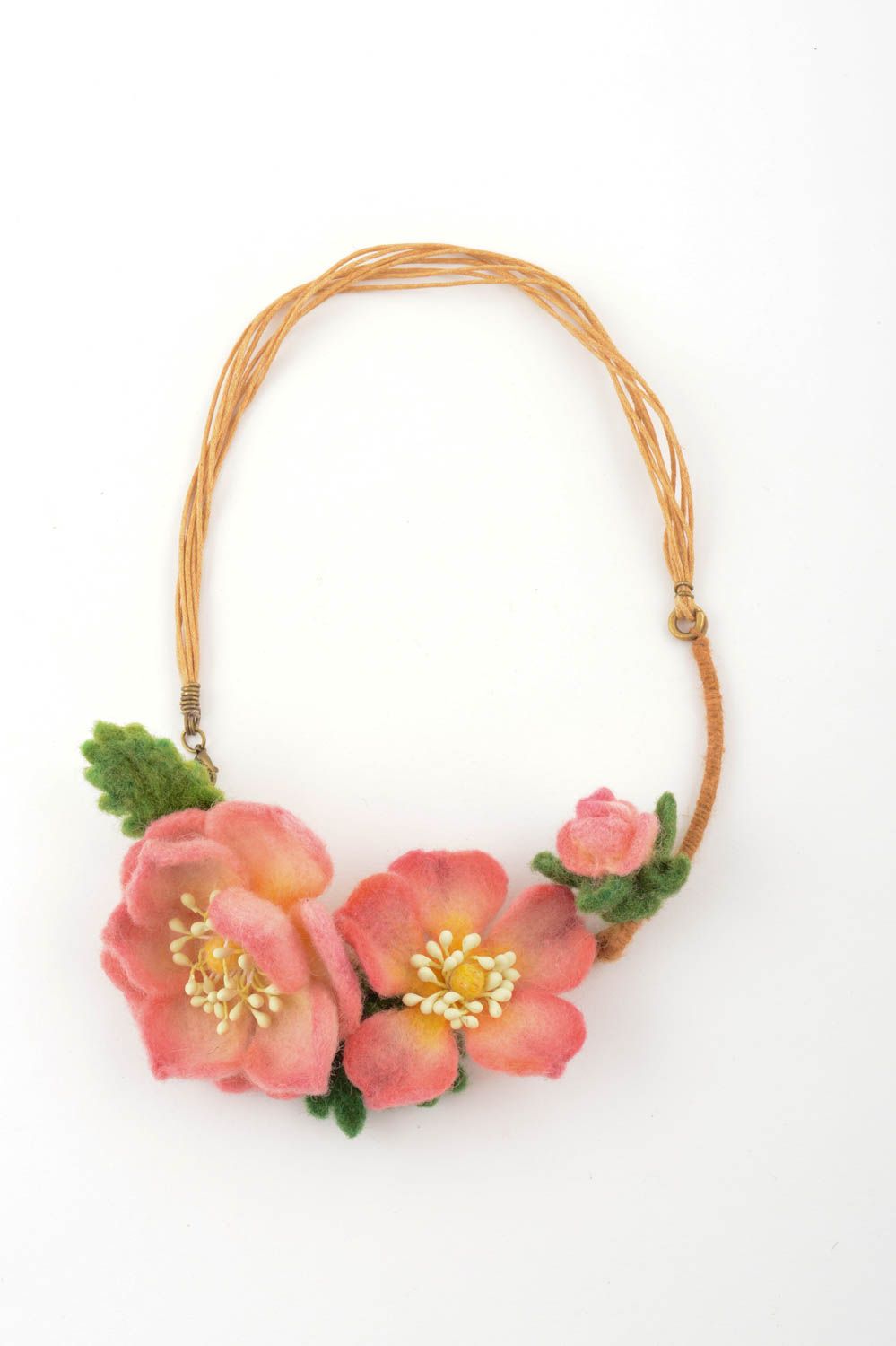 Designer necklace felted flower pendant handmade bijouterie unusual present photo 2