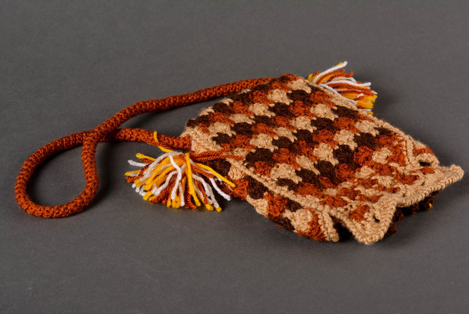 Sac hibou fait main Sac tricoté en laine et acrylique Accessoire original photo 3