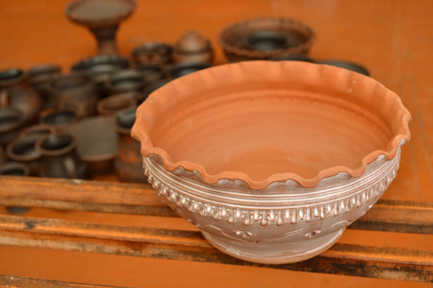 Bol creux en céramique fait main à motifs blanc-brun original joli stylé  photo 5