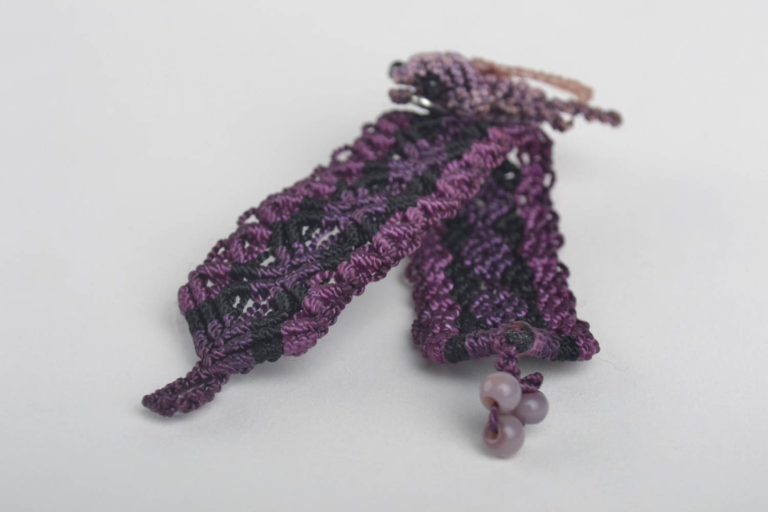 Bijoux macramé violets Bijoux faits main broche et bracelet tressés Cadeau femme photo 4