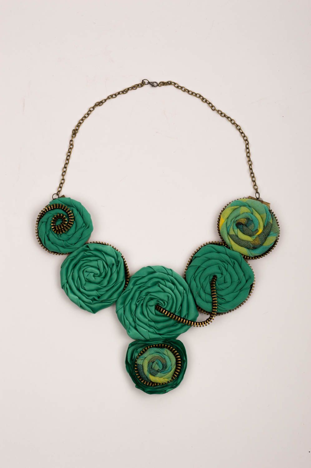 Handmade fabric necklace design jewelry green necklace unusual necklace  photo 4
