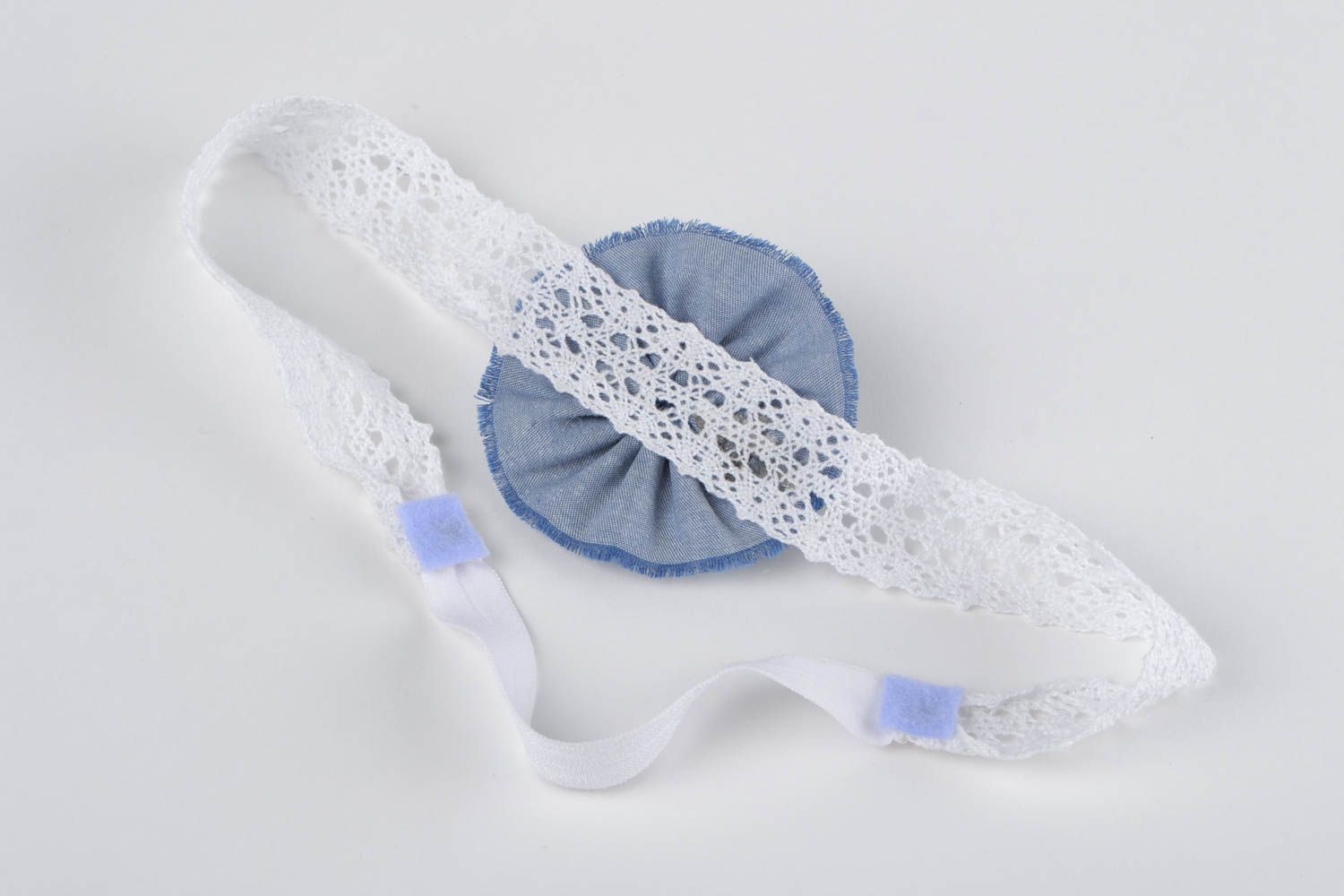 Handmade openwork headband fabric headband with flower lace headband  photo 5