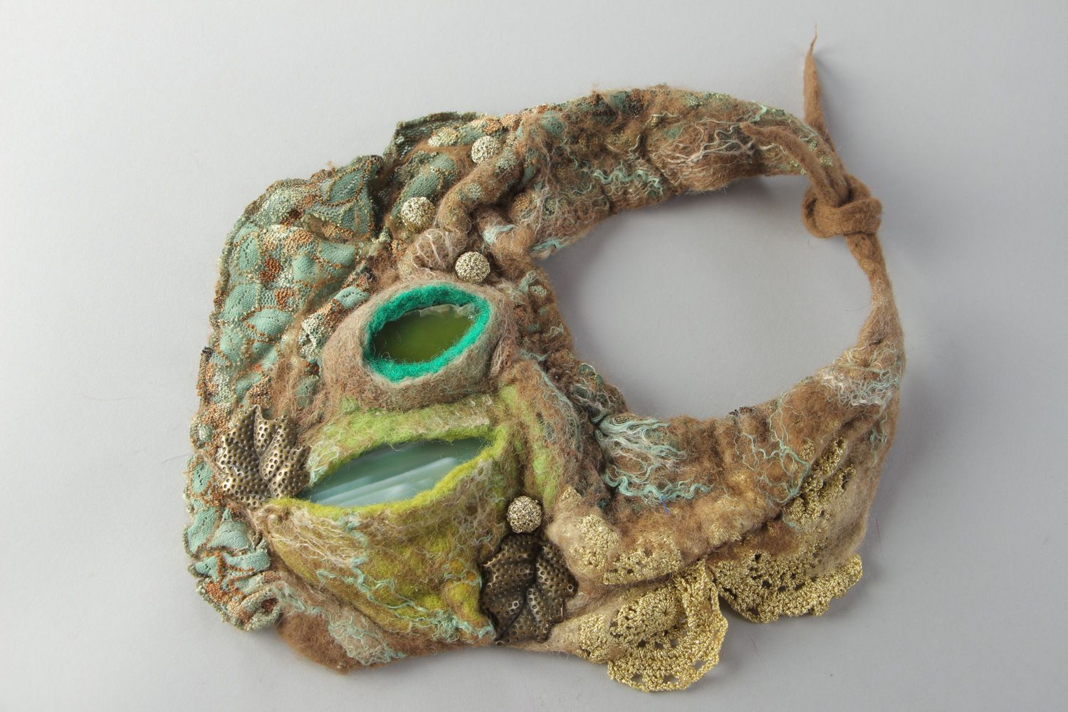 Handmade Collier aus Wolle in Felting Technik mit Naturstein Achat wunderbar  foto 2