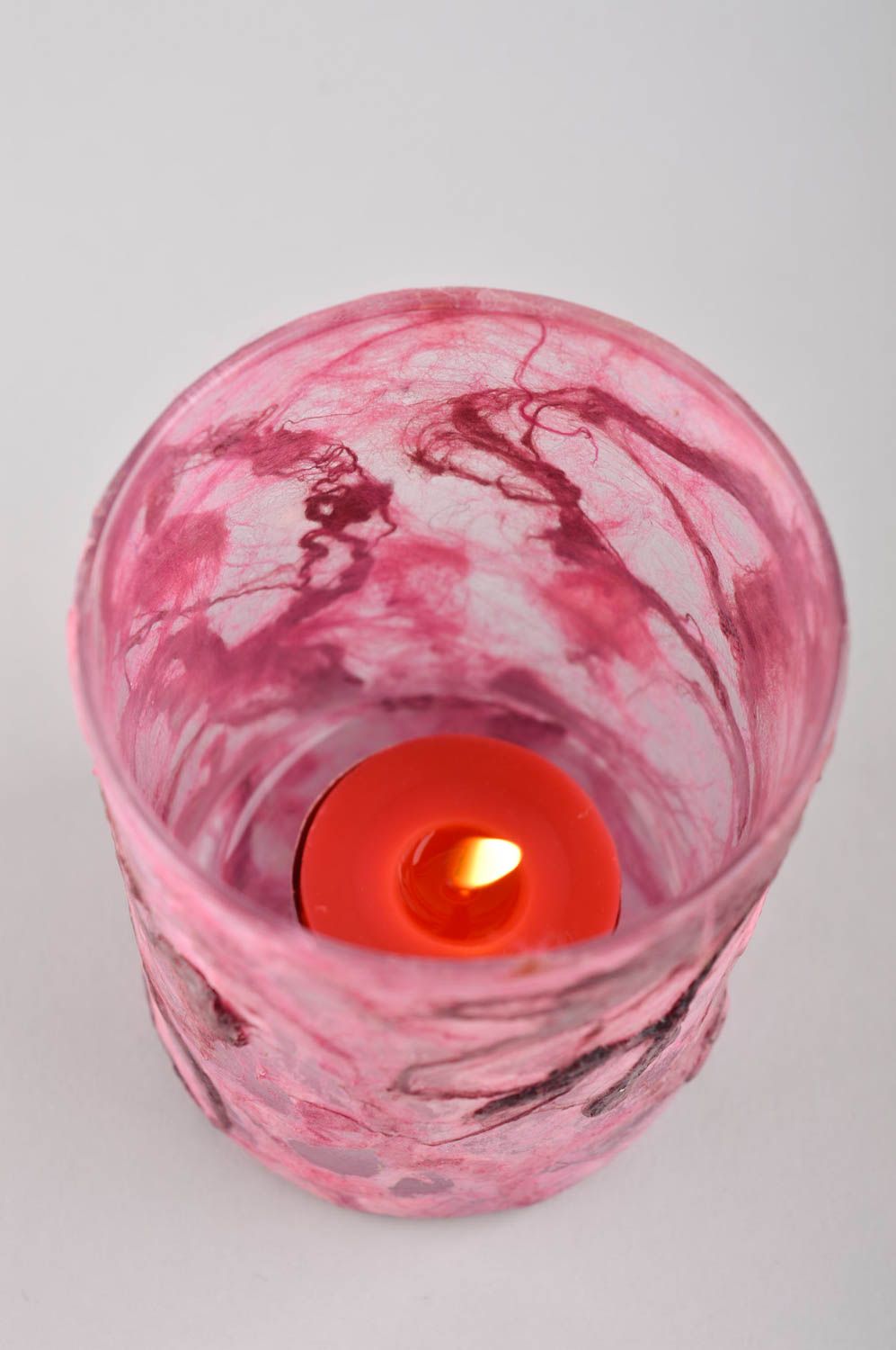 Glass one tea light candle holder in pink color 3,54 inches, 0,45 lb photo 2