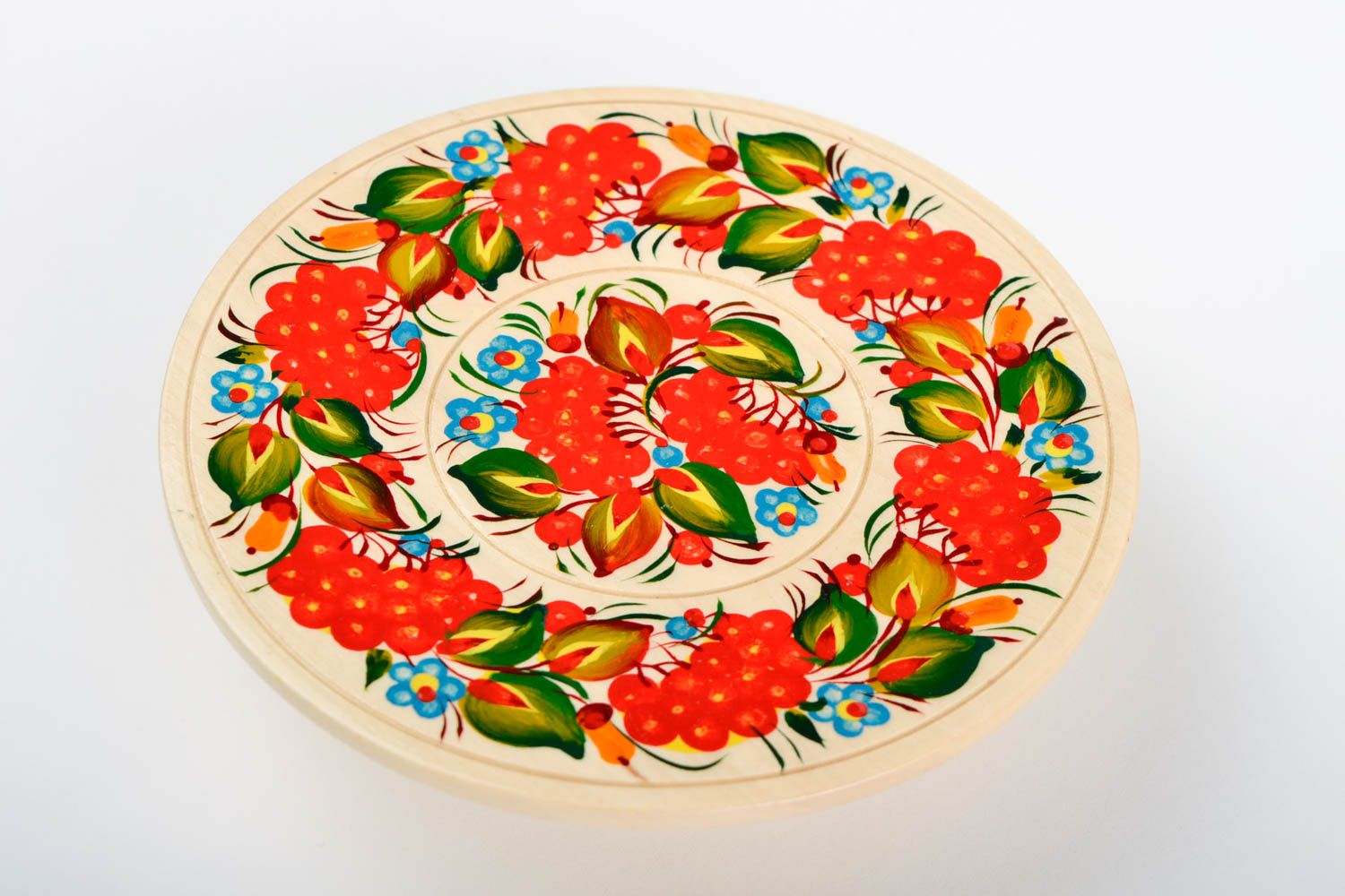 Декор на стену хэнд мэйд круглая декоративная тарелка расписная посуда Калина фото 3