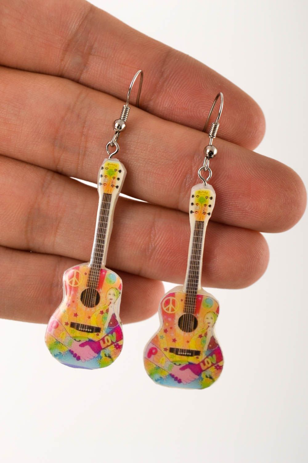 Pendientes de arcilla polimérica guitarra accesorio femenino bisutería artesanal foto 5