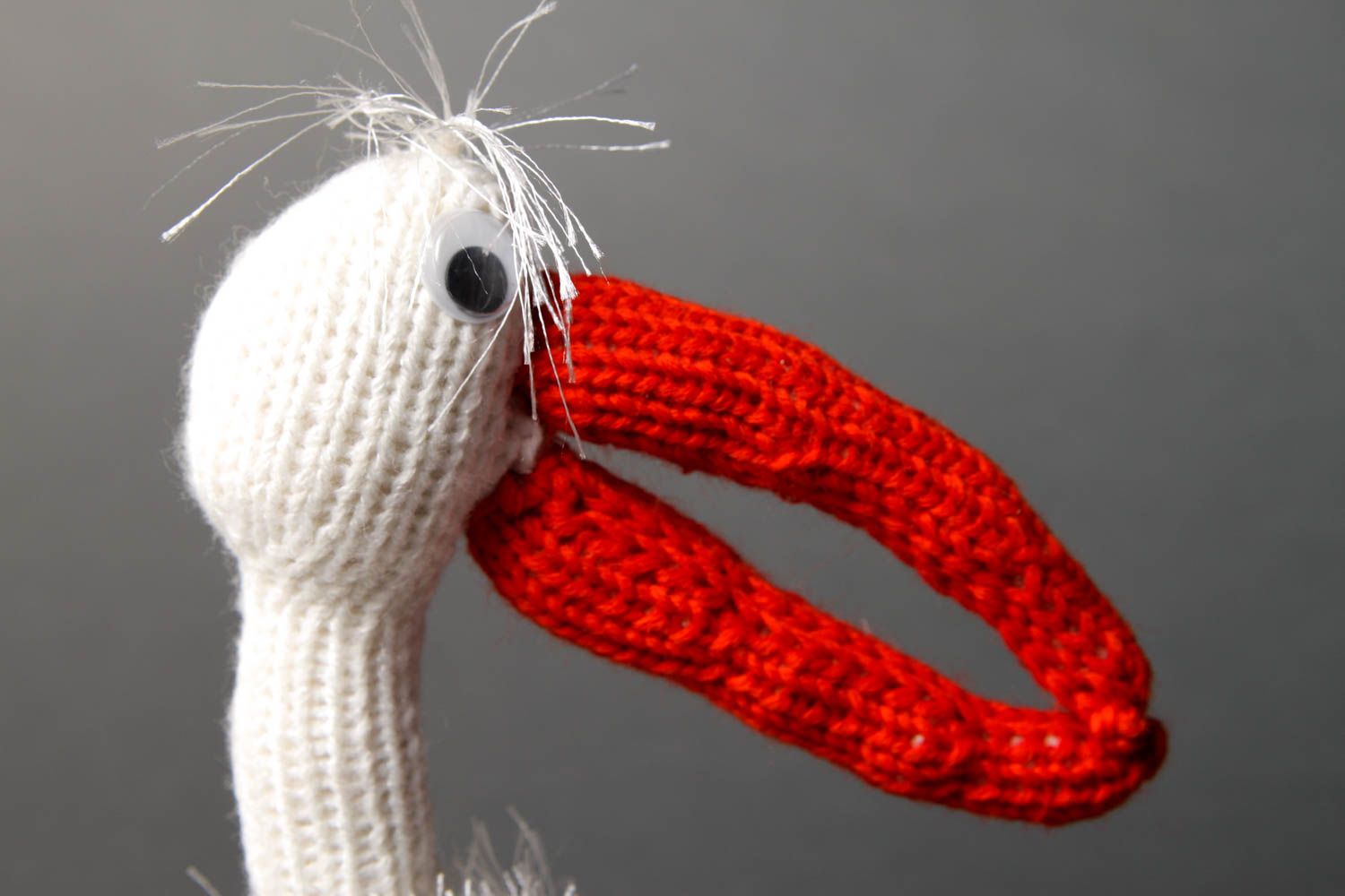 Peluche cigogne Jouet fait main tricoté en laine original Cadeau pour enfant photo 3