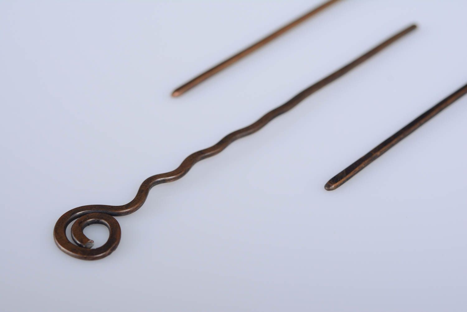 Handmade decorative designer hairpin made of copper using wire wrap technique photo 5