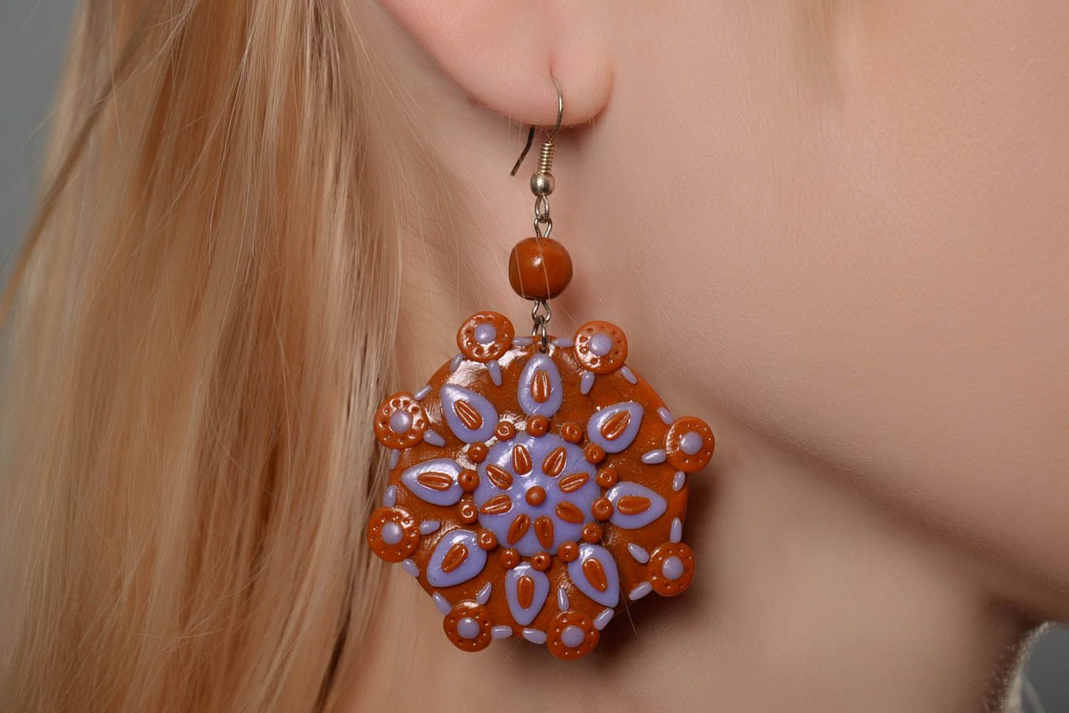 Large earrings made of polymer clay photo 4