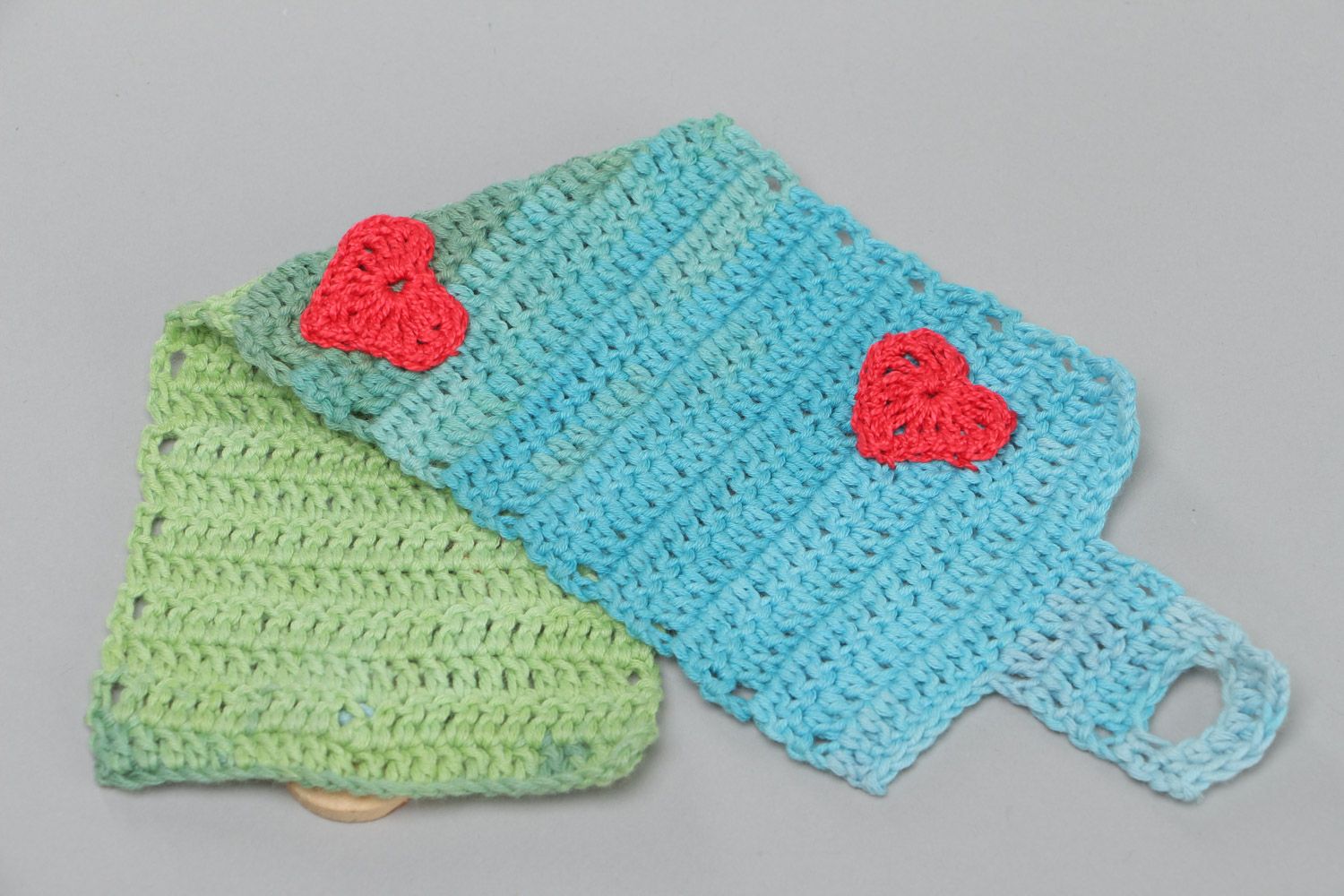 Pull pour tasse fait main tricoté au crochet vert bleu en fils de coton photo 4