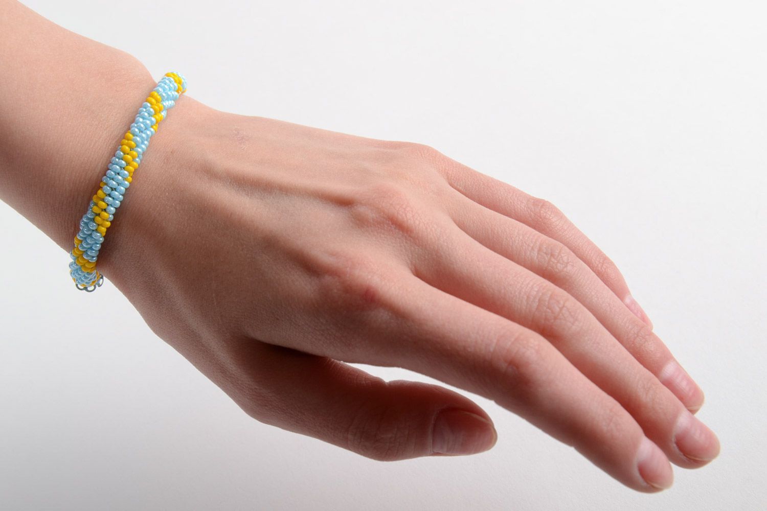 Handmade Glasperlen Armband Litze in Blau Gelb schön Geschenk für Frauen foto 5