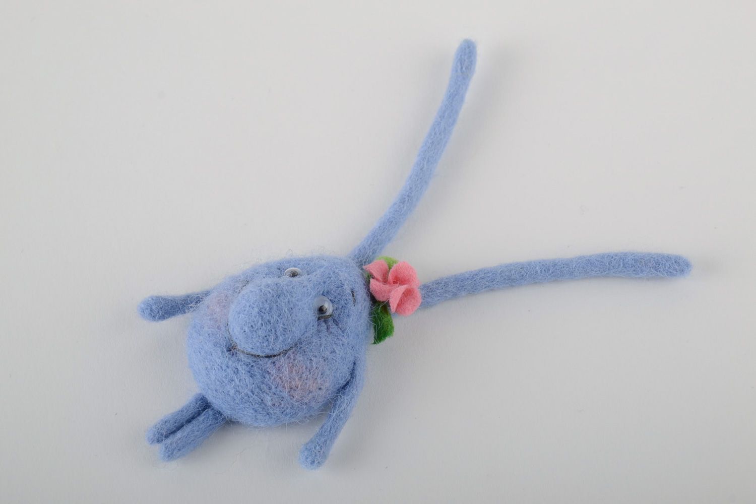 Handmade decorative fridge magnet felted of natural wool cute blue rabbit photo 2