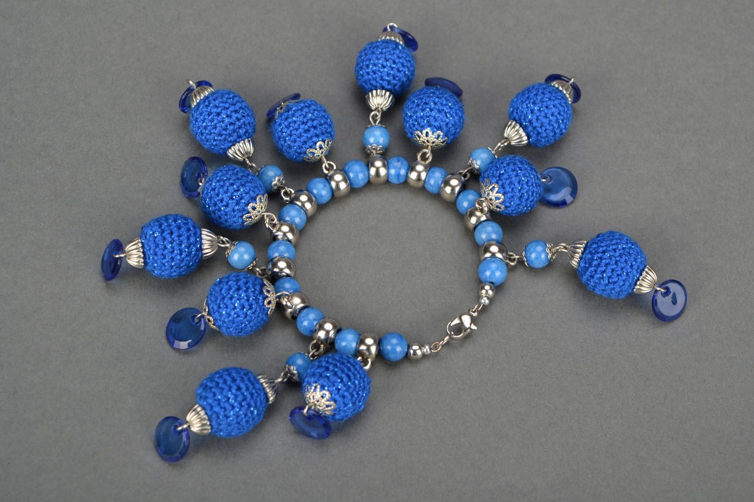 Set of blue crocheted jewelry photo 4