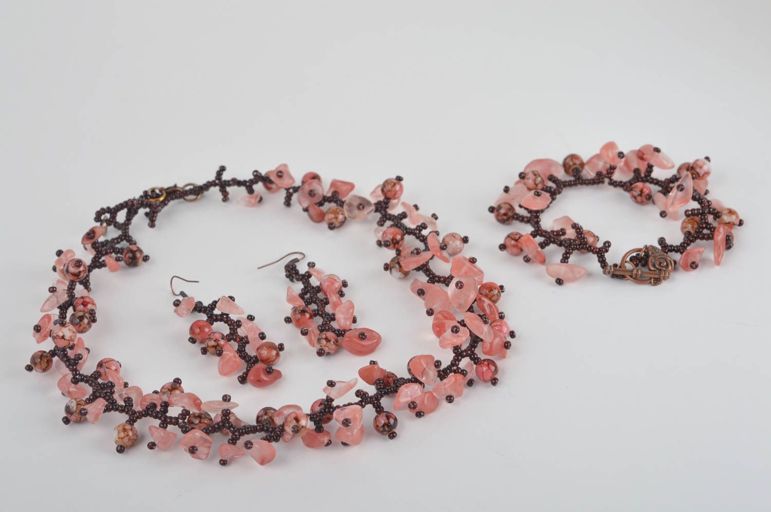 Stylish handmade jewelry set beaded earrings beaded bracelet bead necklace photo 3