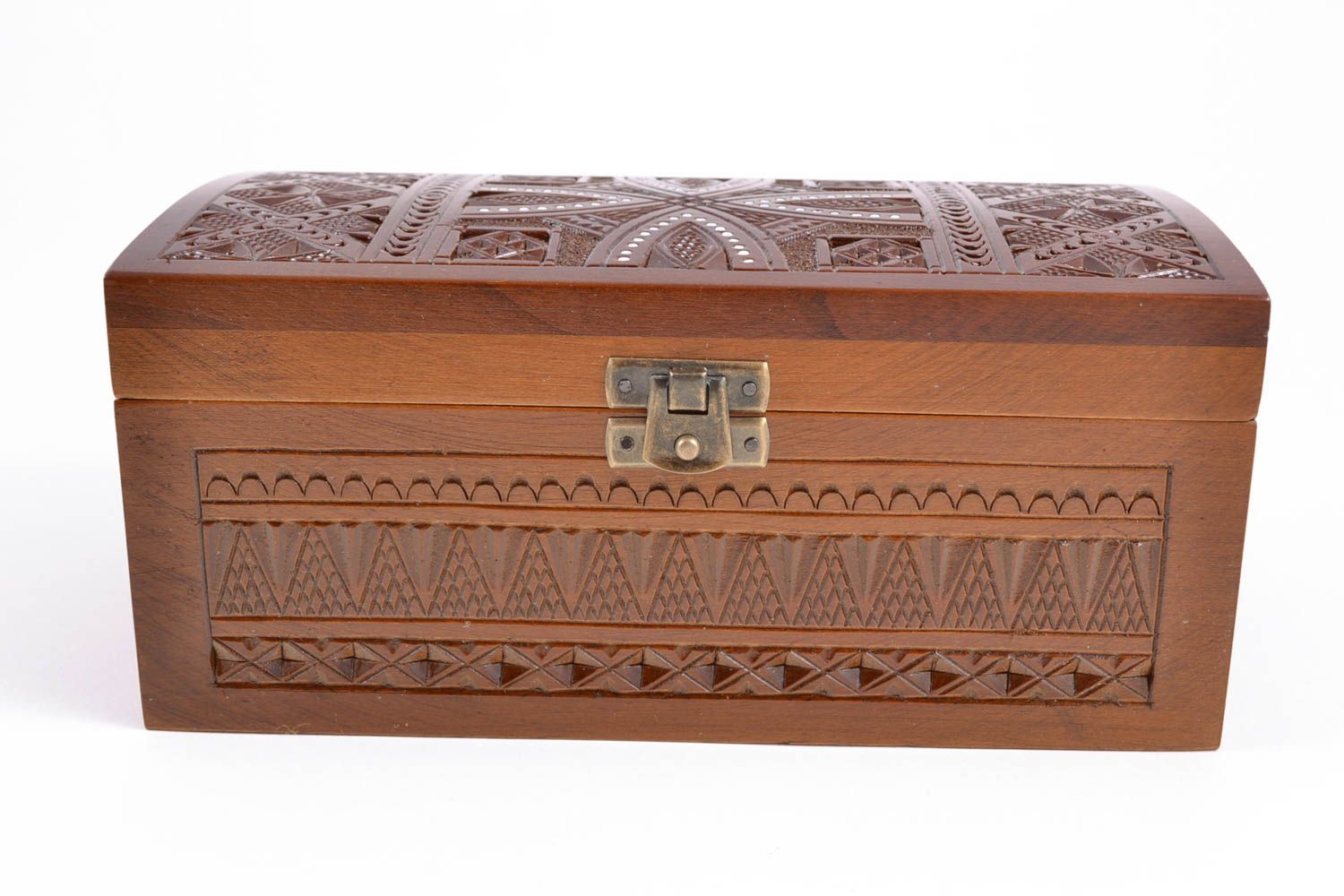 Handmade carved jewelry box inlaid with beads photo 5