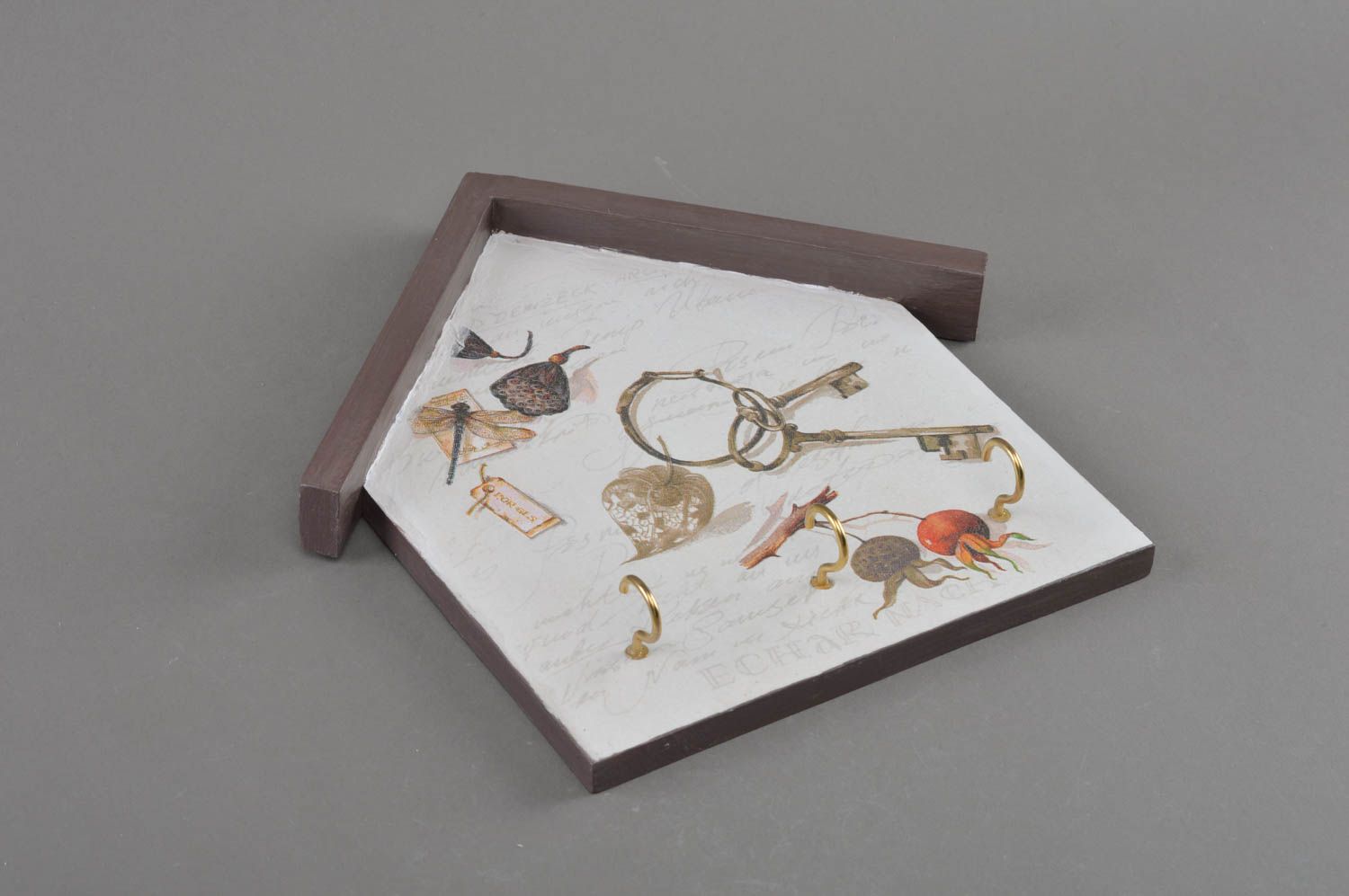 Handgemachtes Schlüsselbrett in Hausform handmade originell aus Holz Decoupage foto 1