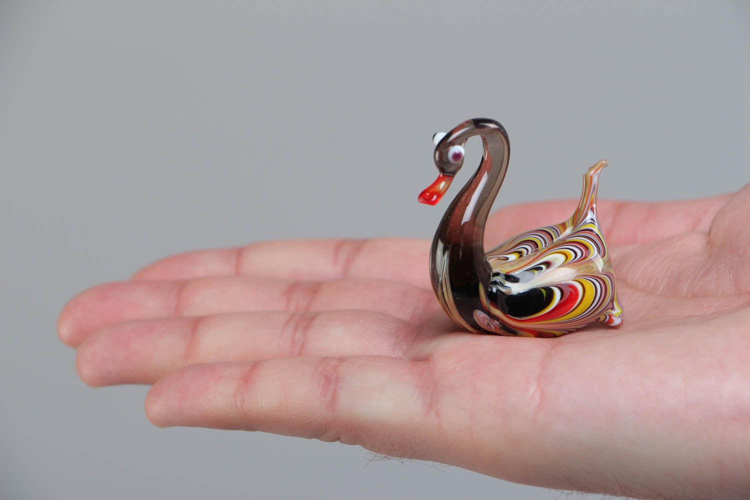 Handmade designer collectible lampwork glass miniature animal figurine of swan photo 5