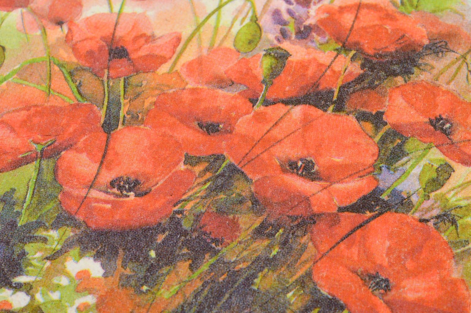 Wooden wall round handmade picture made using decoupage technique Poppy field photo 3