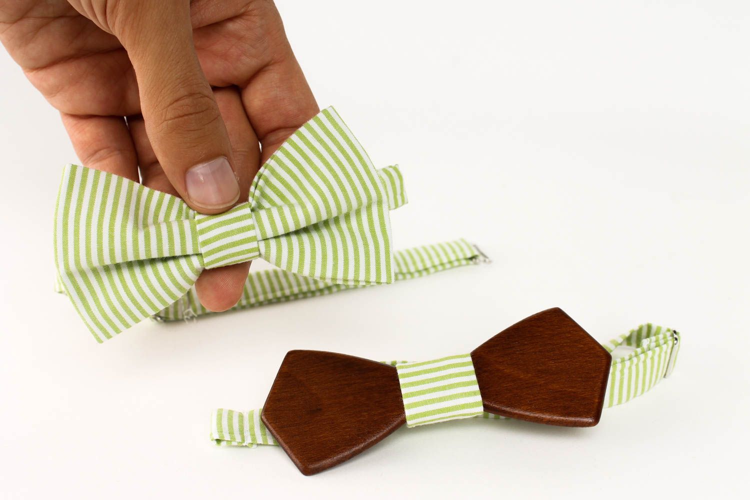 Handmade unisex bow ties 2 pieces handmade textile bow tie wooden bow tie photo 5