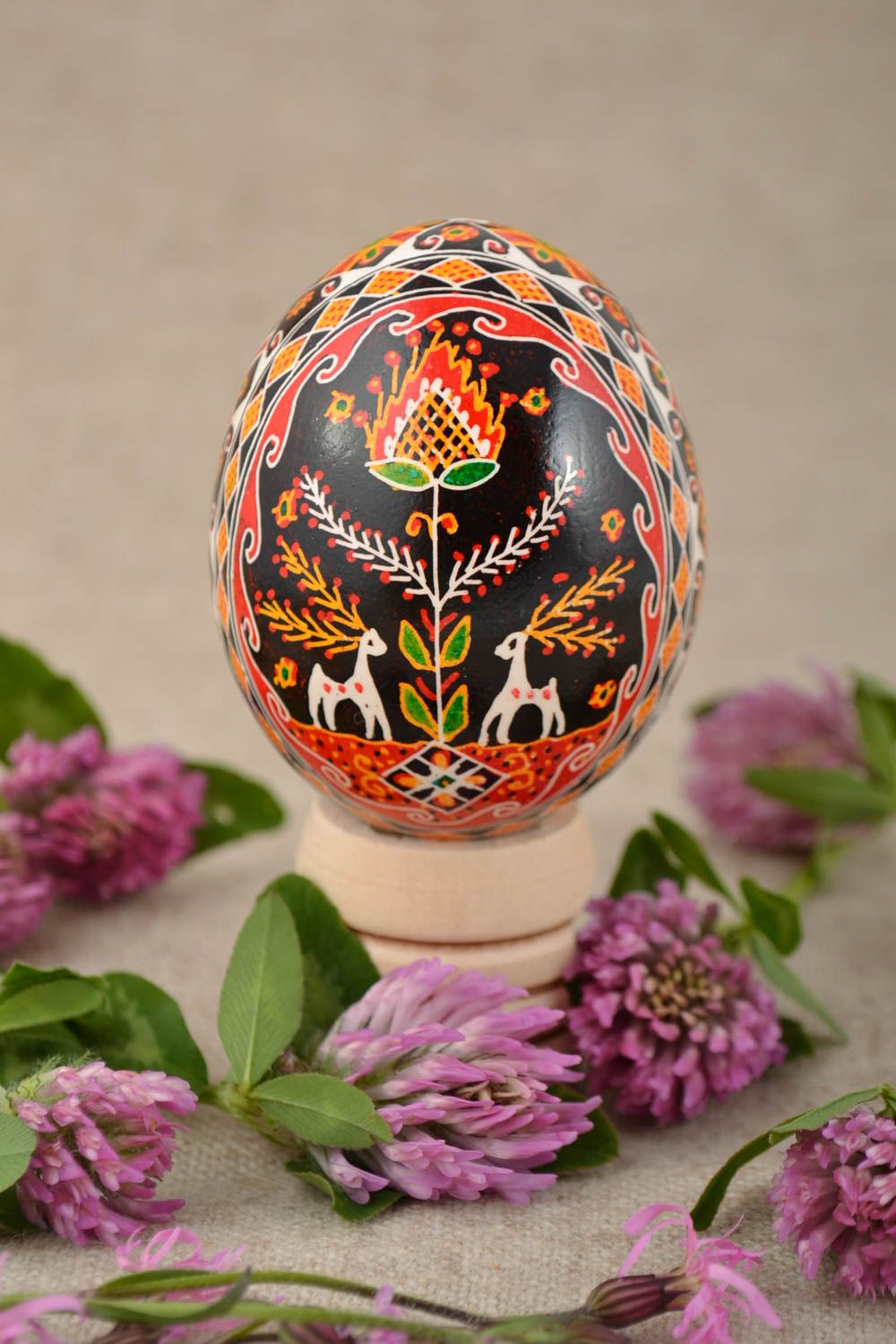 Unusual beautiful handmade designer painted Easter egg with Slavic symbolics photo 1