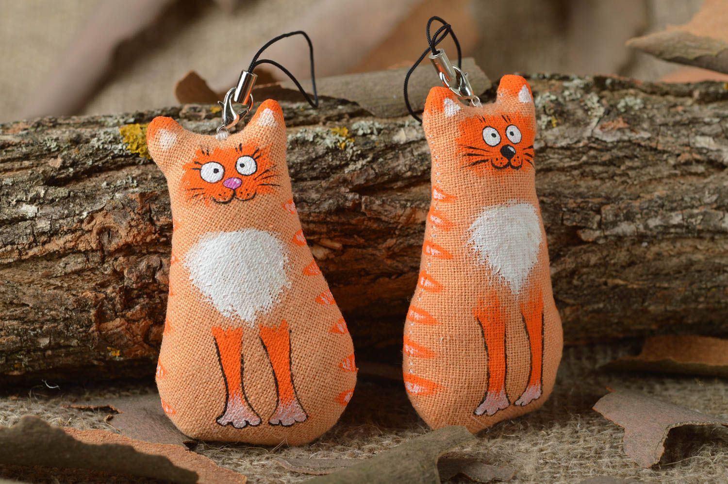 Porte-clé animaux 2 Accessoires design en forme de chats orange Cadeau original photo 1