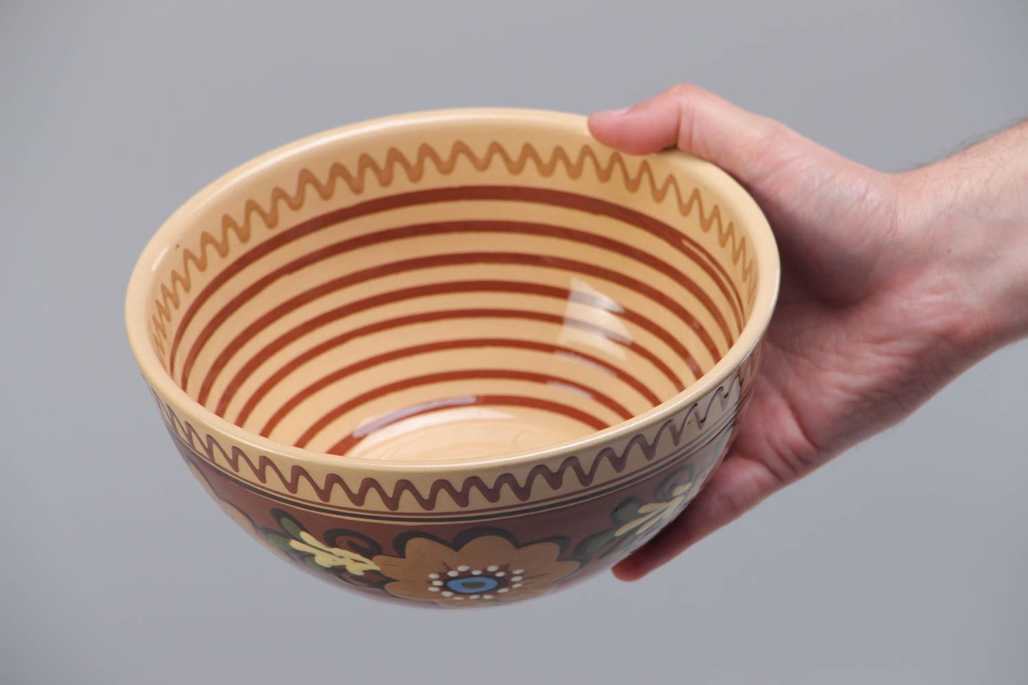 Beautiful bright handmade ceramic bowl painted with glaze 200 ml photo 5