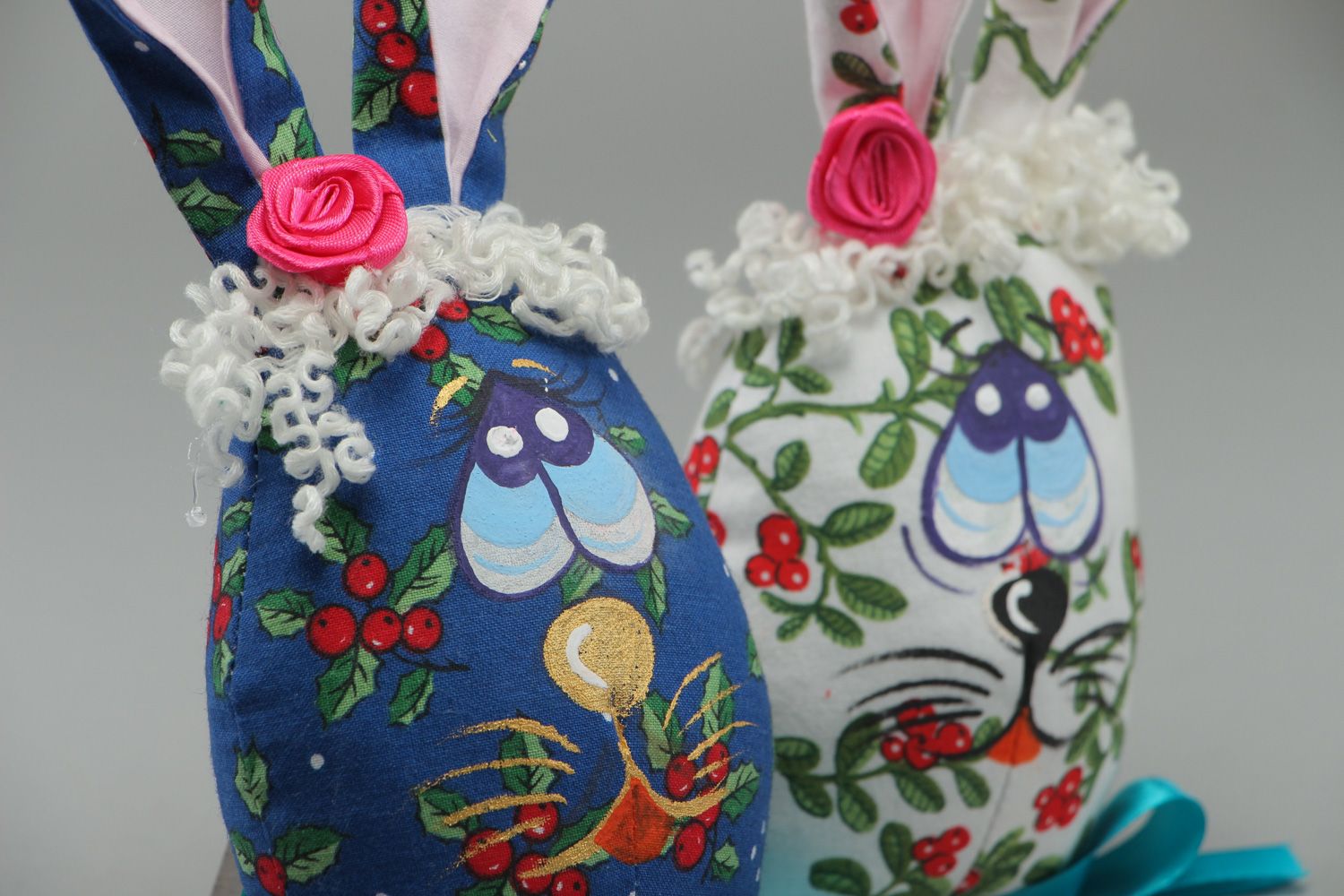 Handmade interior soft toys sewn of fabric Rabbits 2 items Easter decorations  photo 2