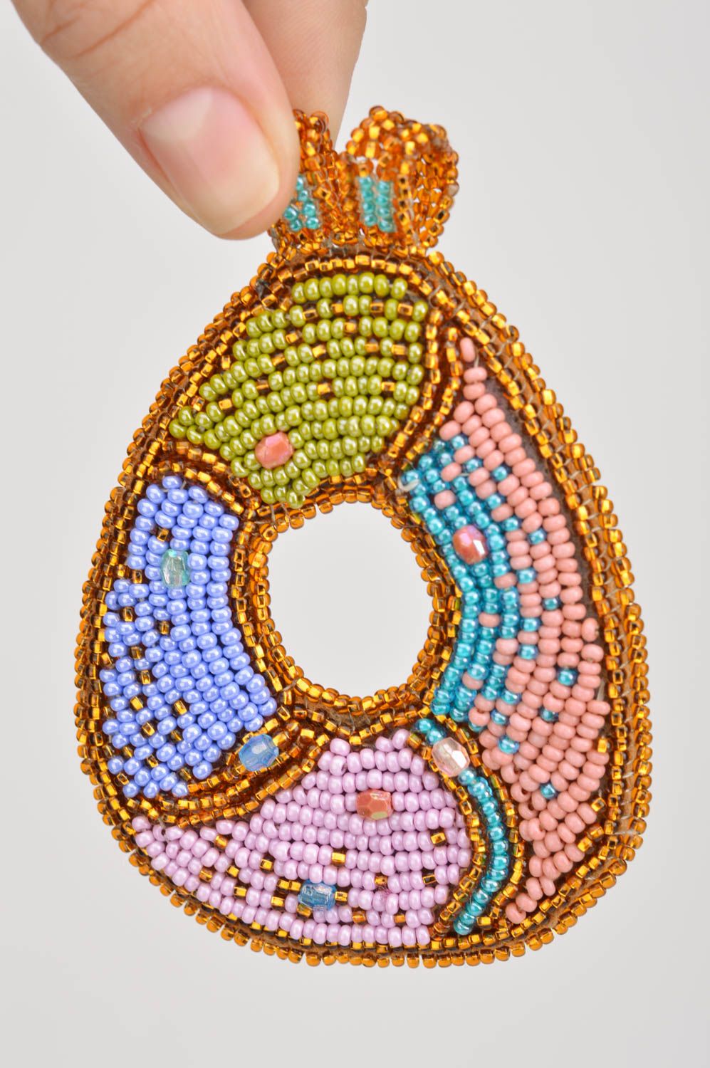 Pendentif en perles de rocaille tchèques fait main multicolore original photo 3