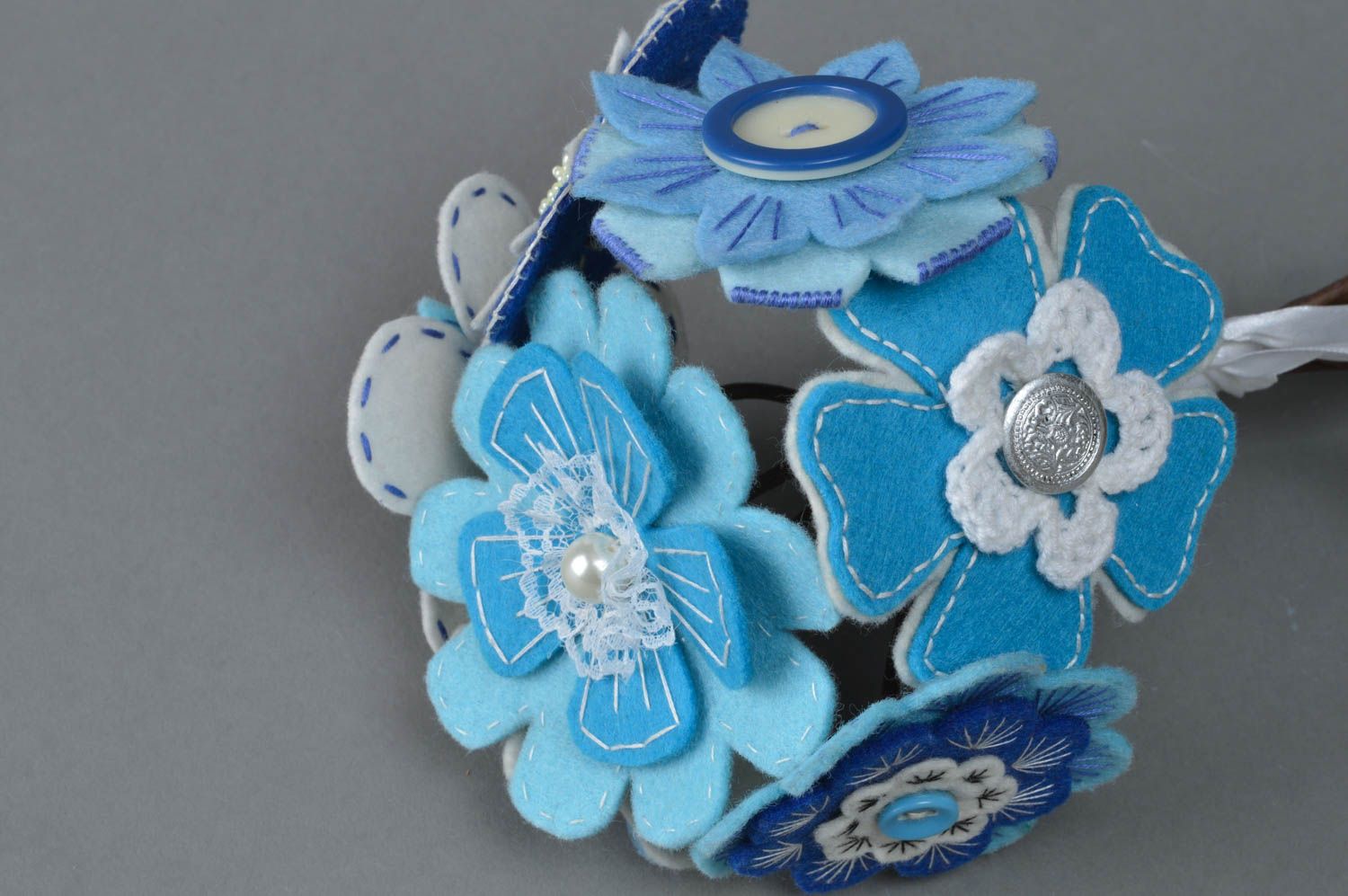 Beautiful handmade designer blue felt fabric artificial flower bouquet photo 2