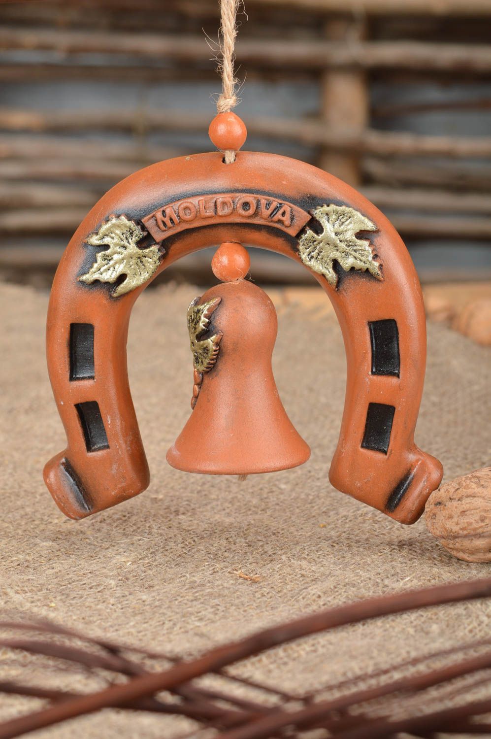 Suspension fer à cheval céramique décorative porte-bonheur faite main ethnique photo 1
