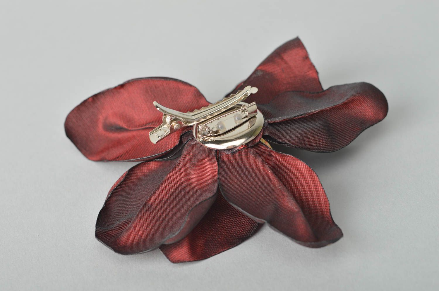 Украшение ручной работы заколка-брошь украшение трансформер Бордовая орхидея фото 5