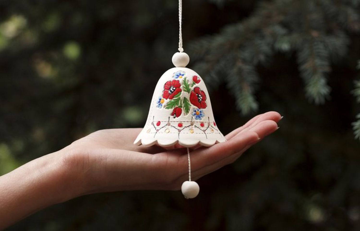 Ceramic bells interior pendant Blossom of poppies  photo 4