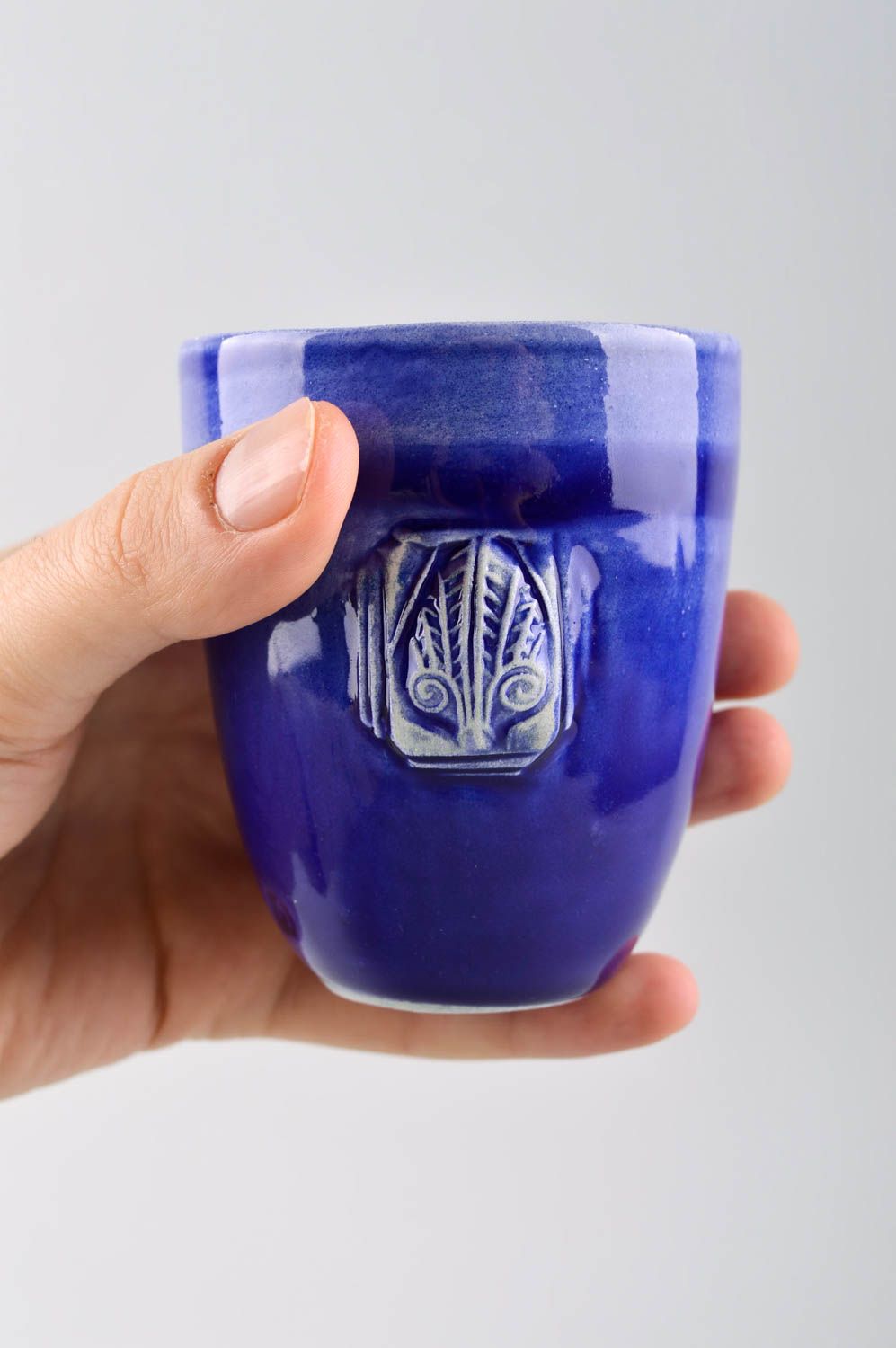 8 oz deep blue ceramic glazed drink cup with no handle photo 5