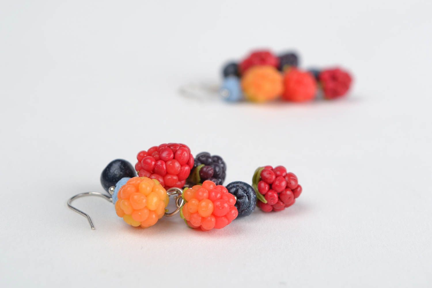 Large handmade designer polymer clay earrings in the shape of berries photo 5